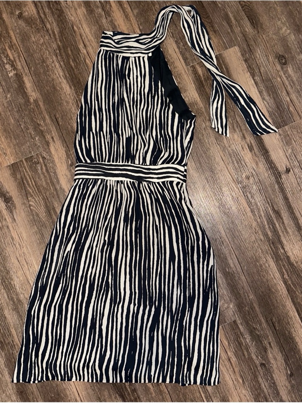 Banana Republic Navy and White One-Shoulder Striped Dress